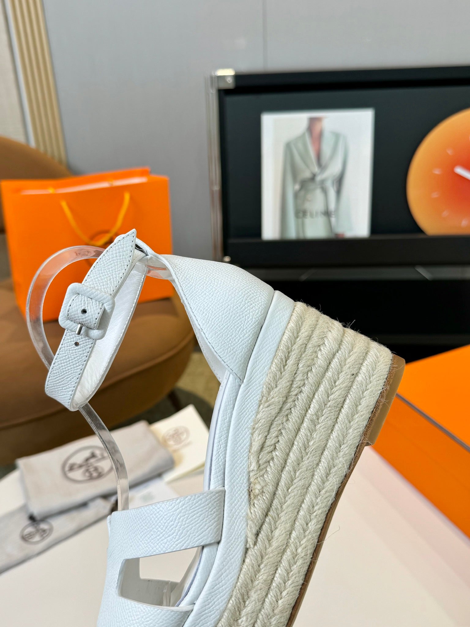 HERMES Elda espadrille 80 White Epsom Calfskin