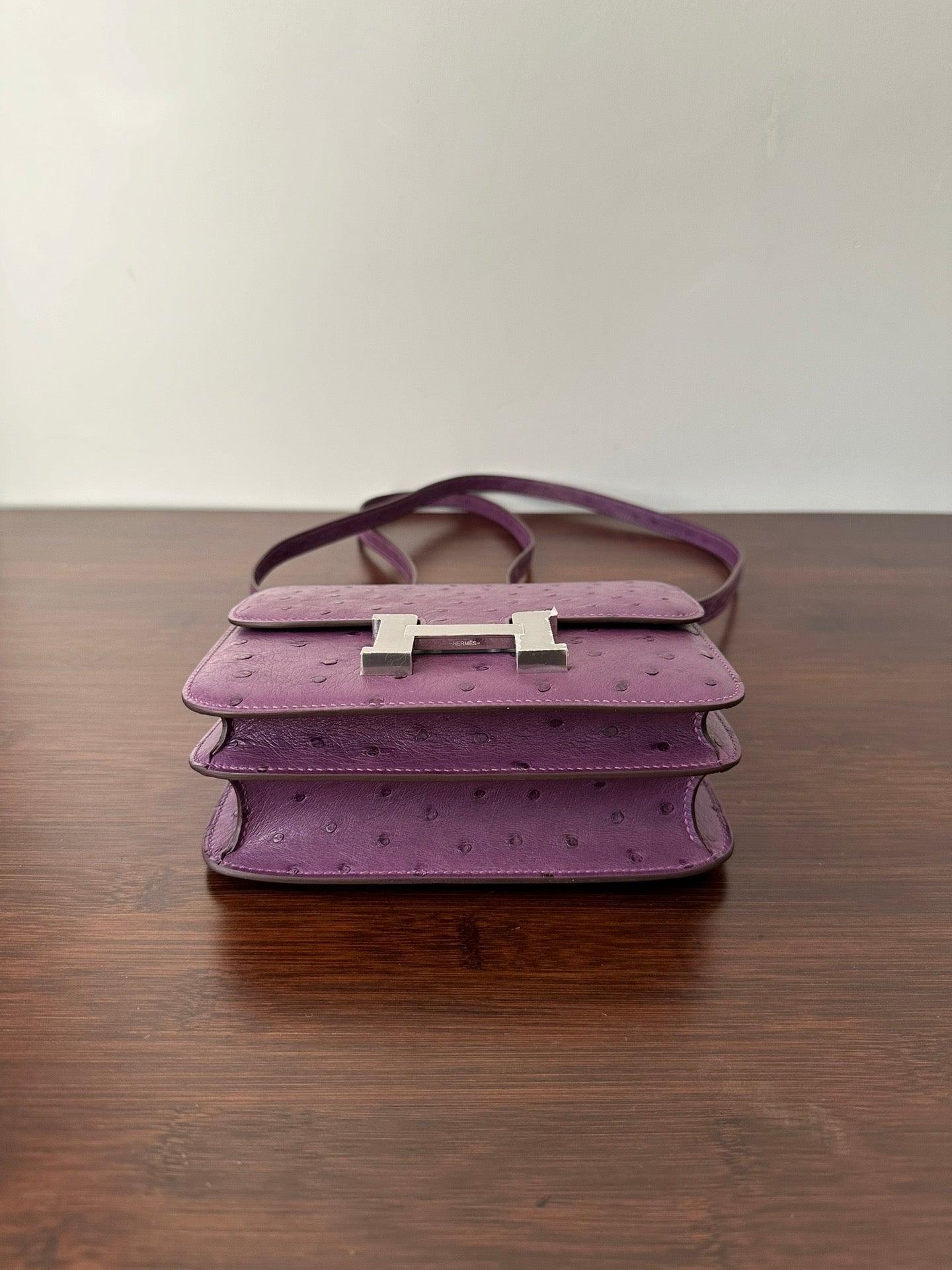 HERMES CONSTANCE 18 PURPLE OSTRICH SILVER HARDWARE