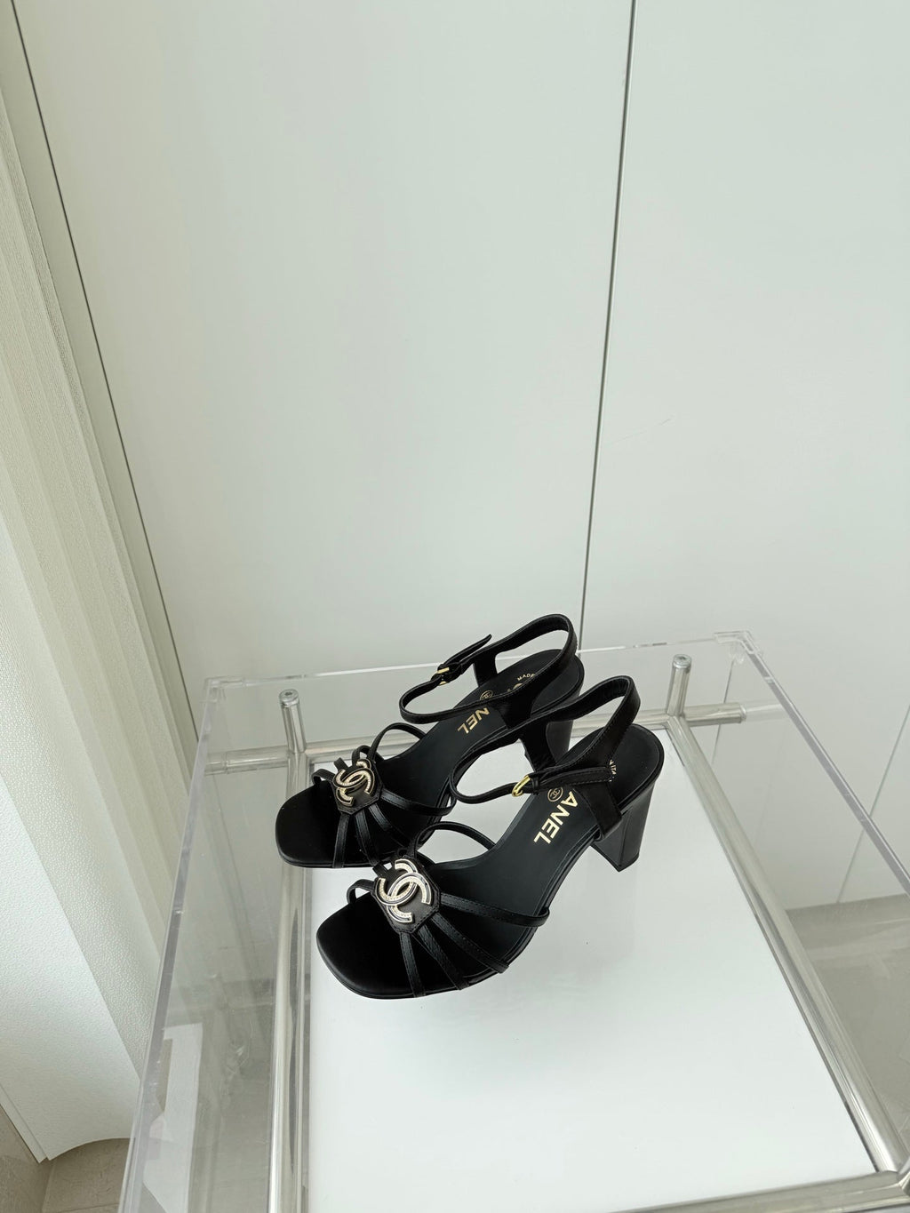 CHANEL HIGH HEEL SANDALS 85 MM IN BLACK LAMBSKIN