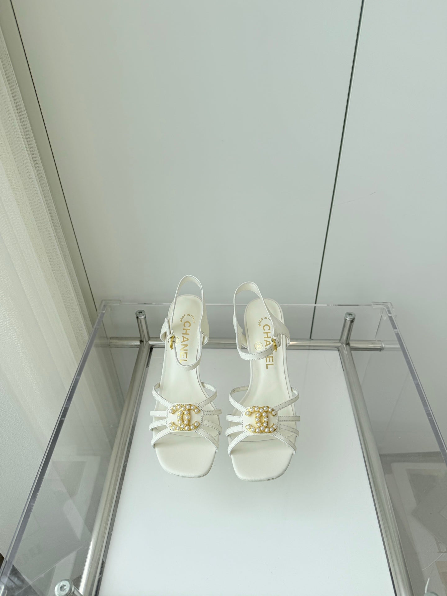 CHANEL HIGH HEEL SANDALS 85 MM IN WHITE LAMBSKIN