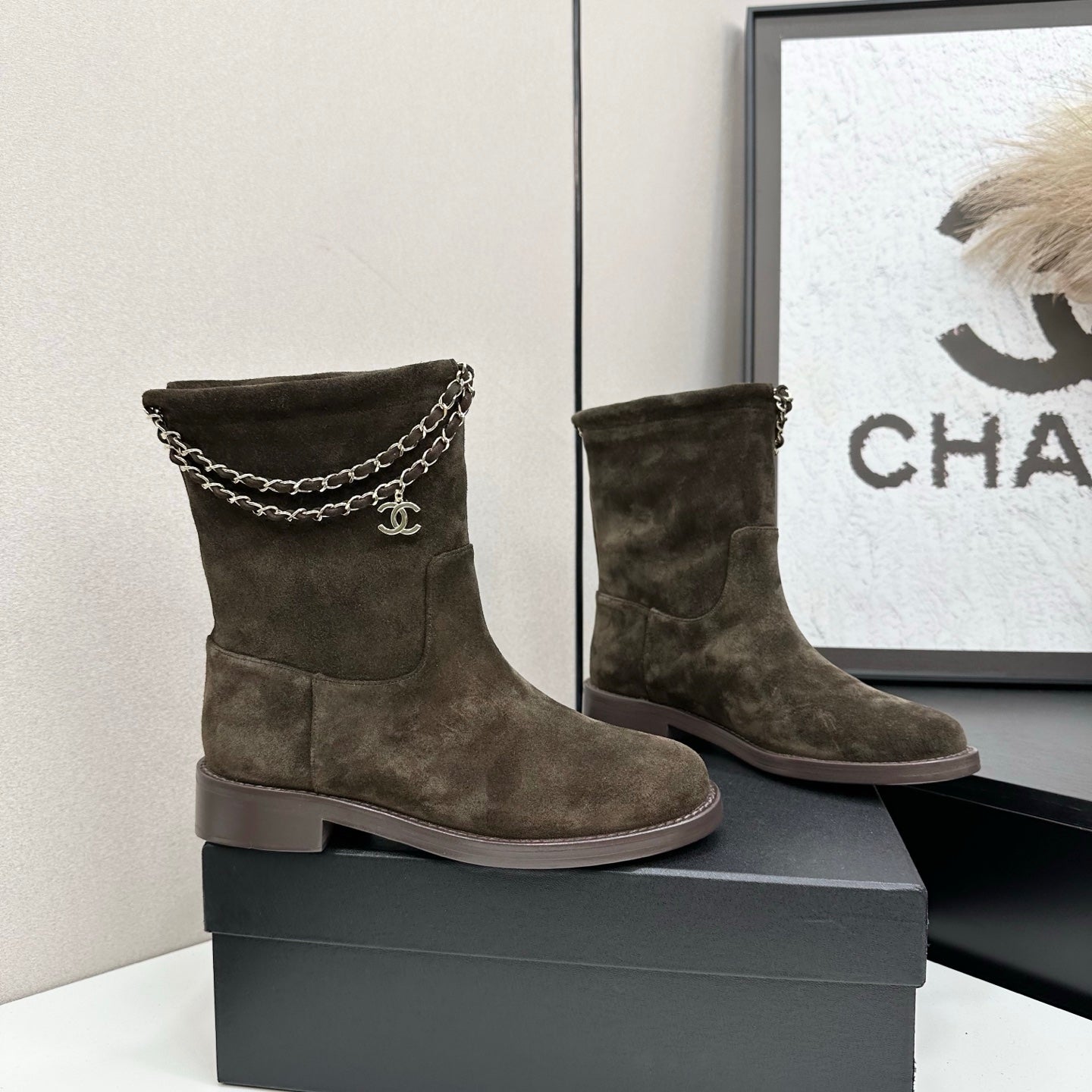 CHANEL 25S SHORT BOOTS IN BROWN SUEDE SILVER HARDWARE
