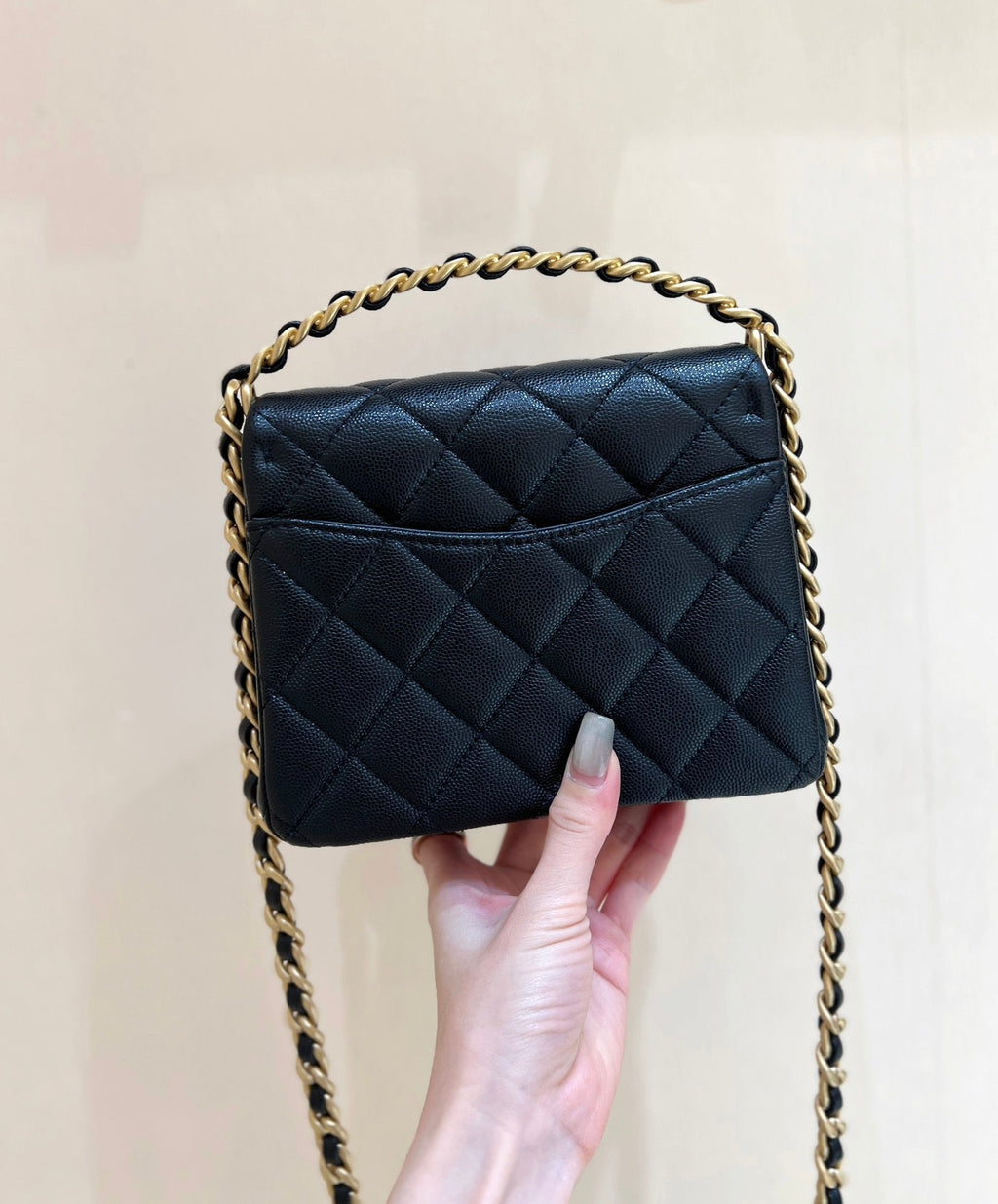 CHANEL 25S  TOTE CROSSBODY BAG 19 IN BLACK CALFSKIN WITH METAL HANDLE