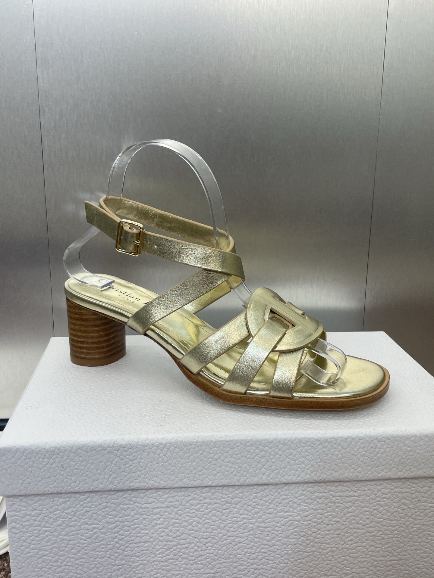 DIOR D-CLUB HIGH HEEL SLIDE 25S 55MM IN GOLD GLOSSY CALFSKIN
