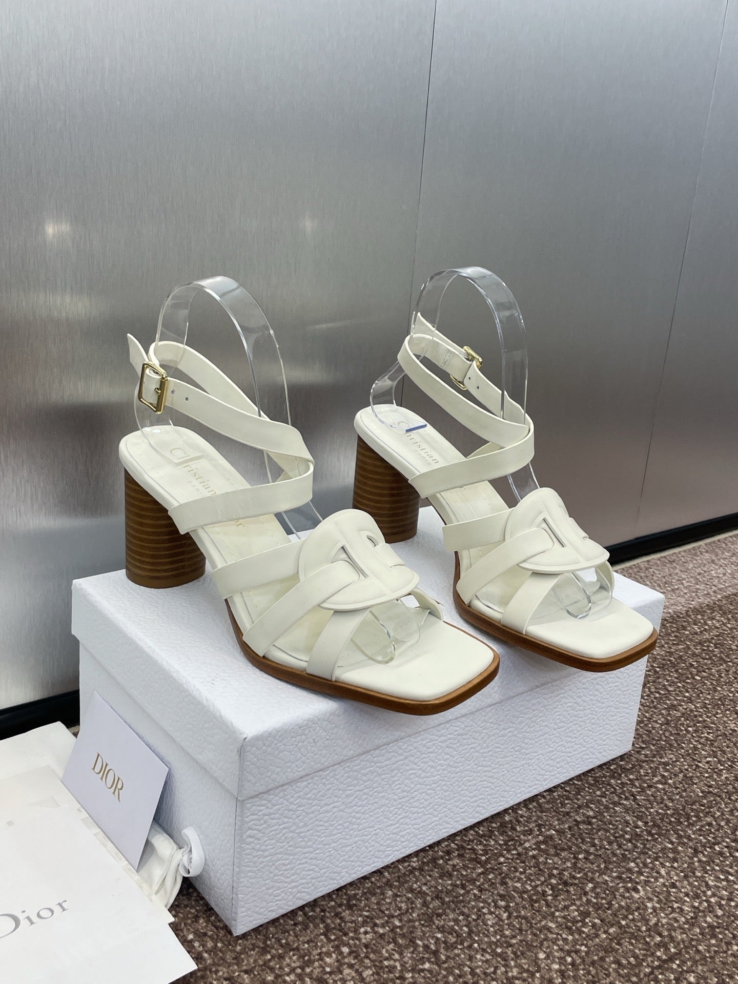DIOR D-CLUB HIGH HEEL SLIDE 25S 80MM IN WHITE CALFSKIN