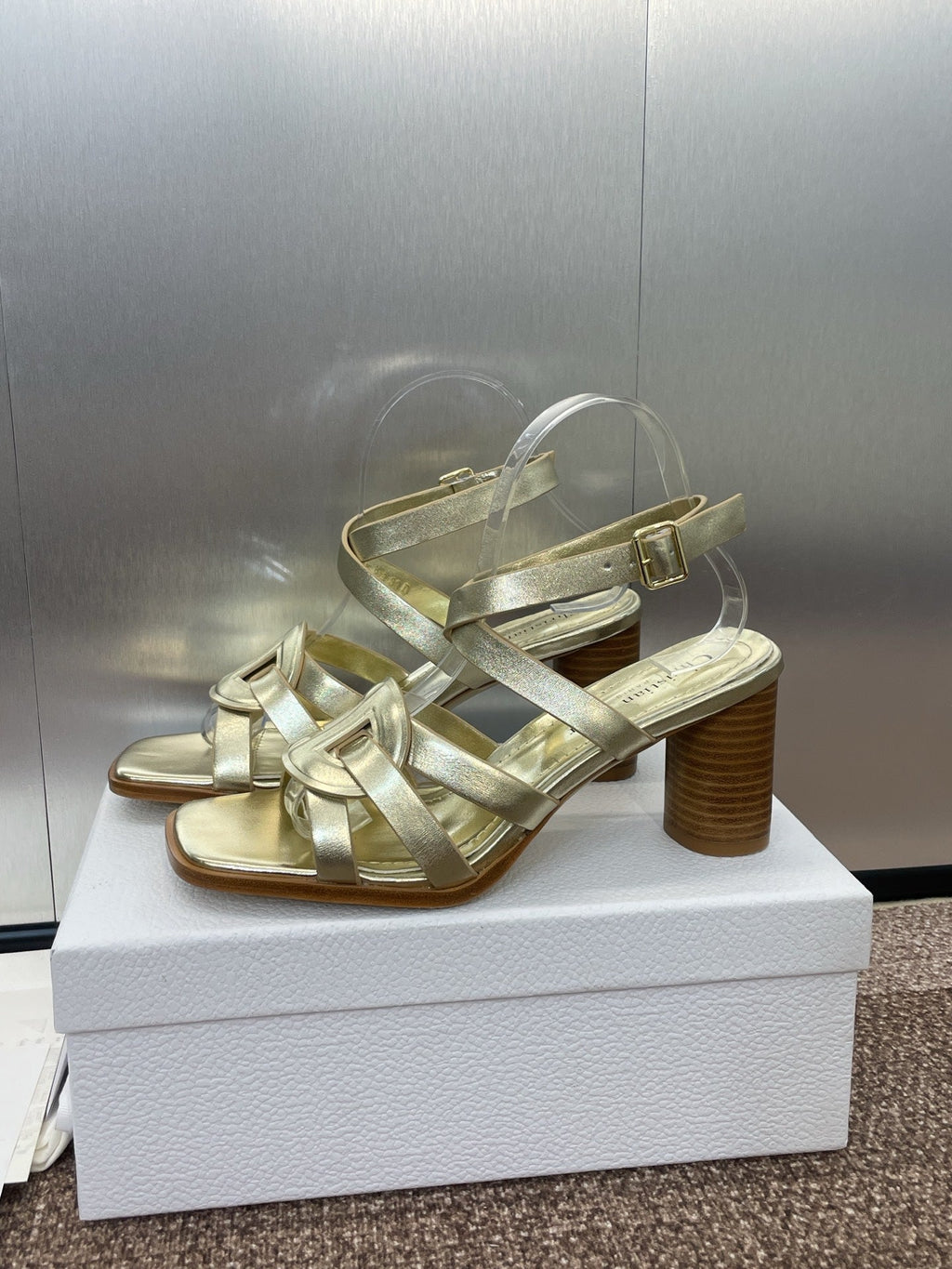 DIOR D-CLUB HIGH HEEL SLIDE 25S 80MM IN GOLD GLOSSY CALFSKIN