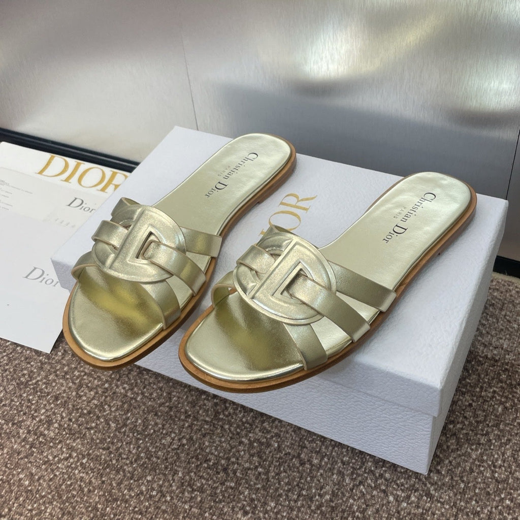DIOR D-CLUB SLIDE SANDAL 25S IN GOLD GLOSSY CALFSKIN