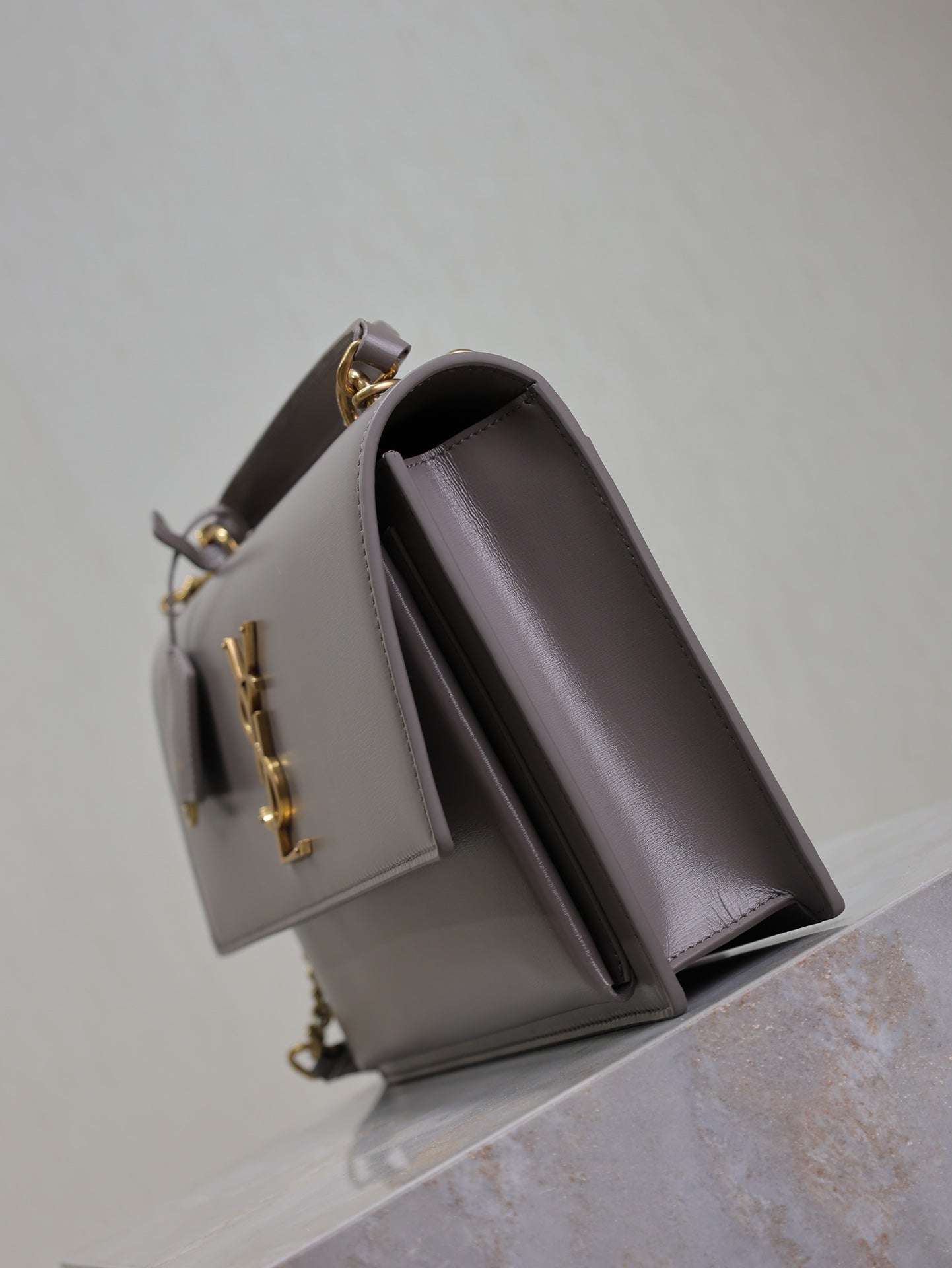 YSL 25S SUNSET MM 25 IN GRAYISH PURPLE CALFSKIN GOLD HARDWARE