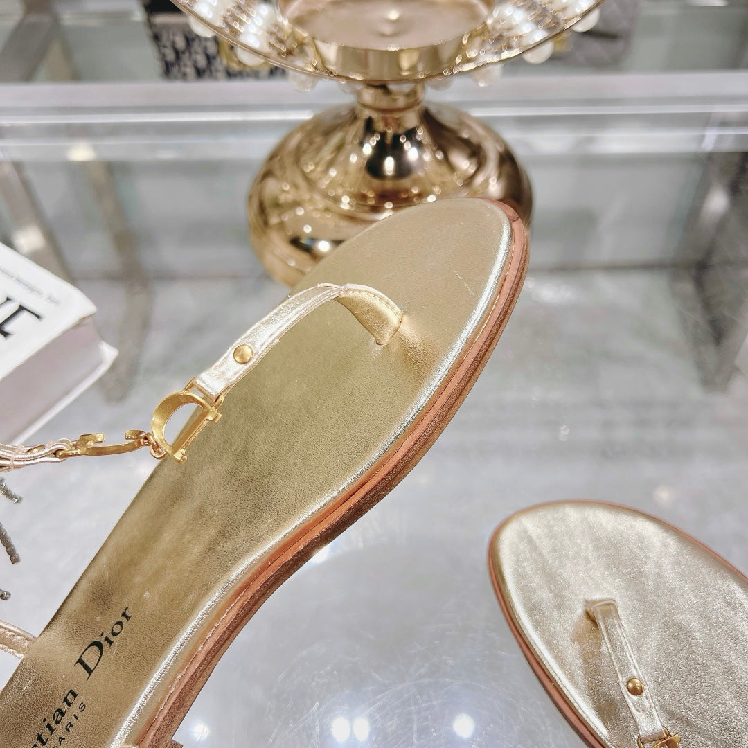 DIOR IVIERA C'EST THONG SANDAL GOLD AQUAMARINA CALFSKIN