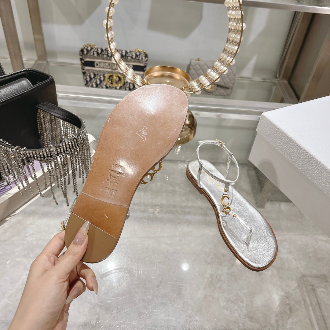 DIOR IVIERA C'EST THONG SANDAL SILVER AQUAMARINA CALFSKIN