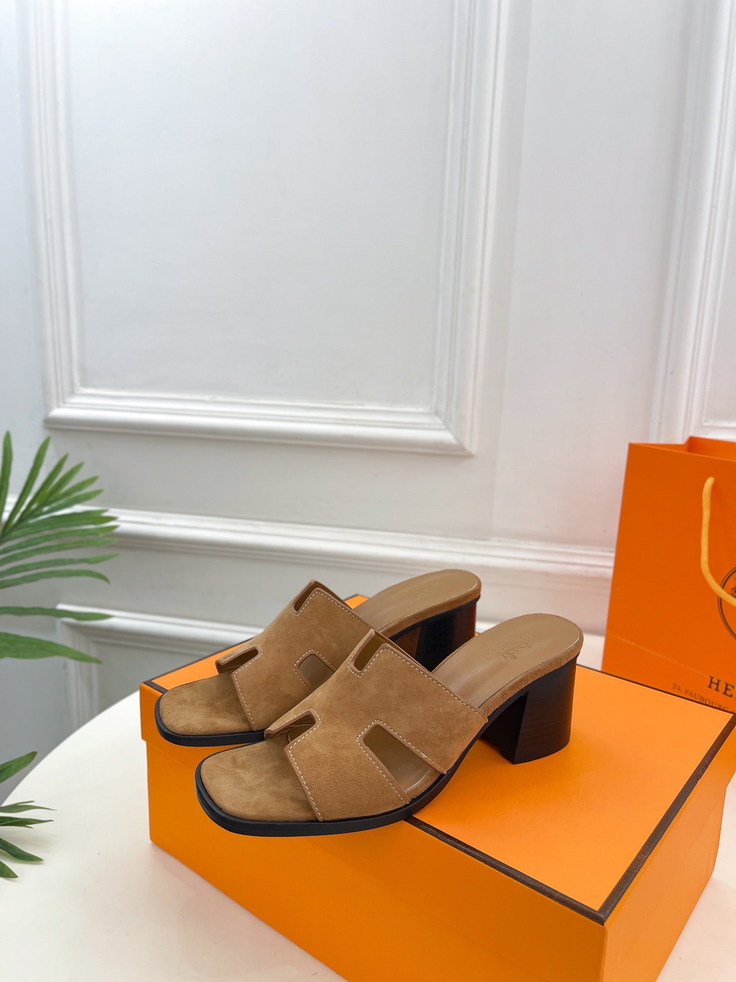 HERMES HELIA 60 SANDAL BROWN SUEDE