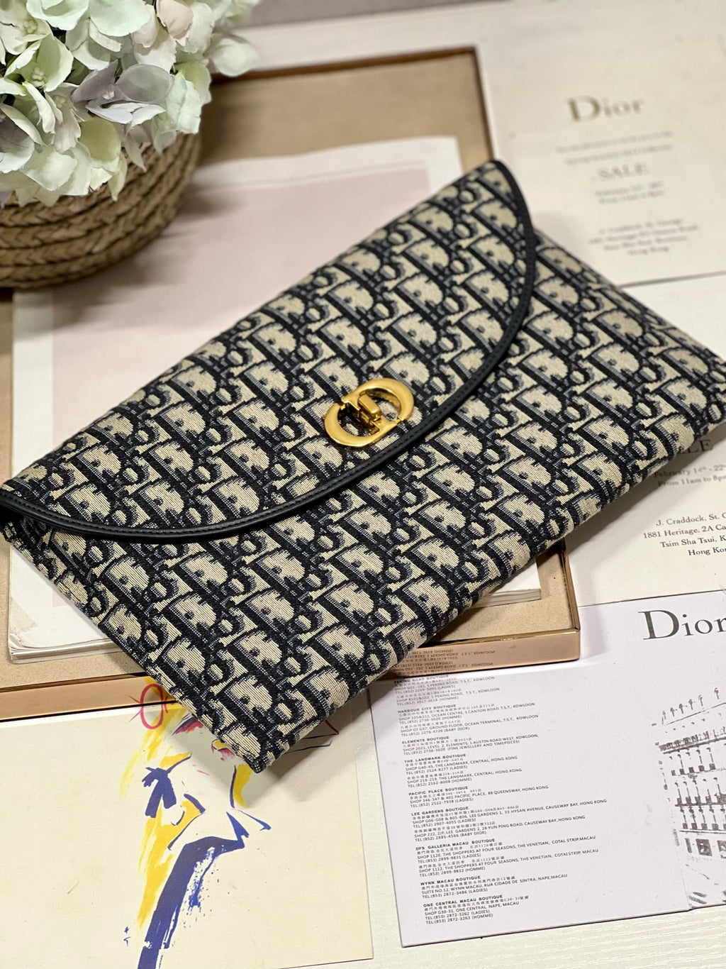 DIOR 30 MONTAIGNE 30CM BLUE OBLIQUE EMBROIDERY