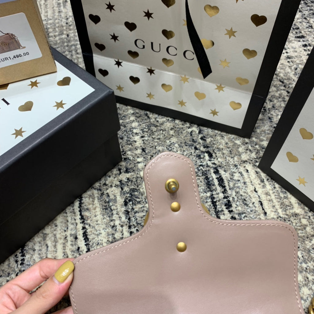 GUCCI Marmont 21cm Mini Top Dark Beige Calfskin Gold Hardware